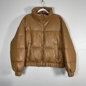 Abercrombie‎ & Fitch Vegan Leather Puffer Jacket Wms Large Brown Tan Ultra